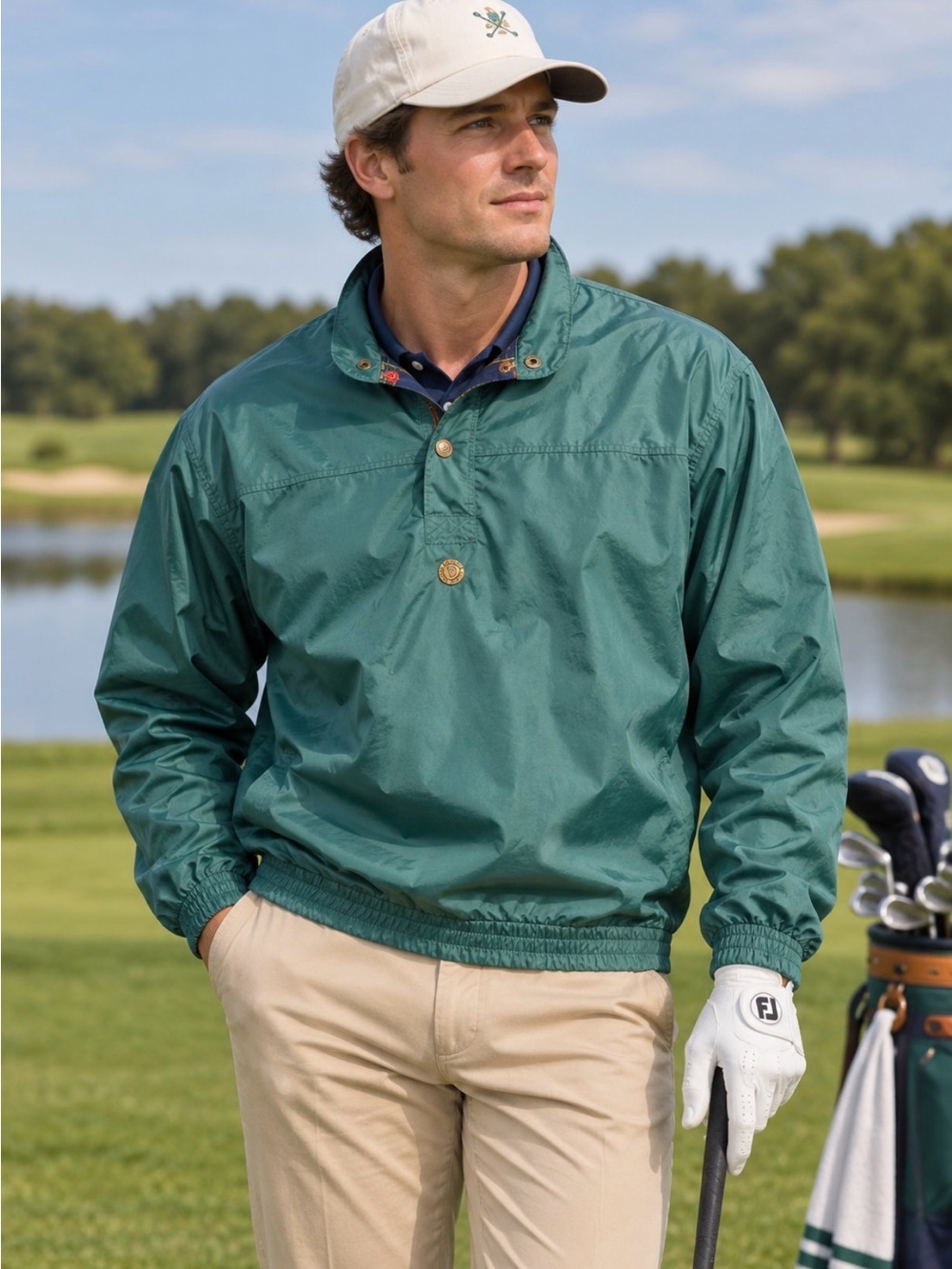 Vintage Sunice Men’s L Golf Windbreaker Pullover Teal Green Lightweight 90s
